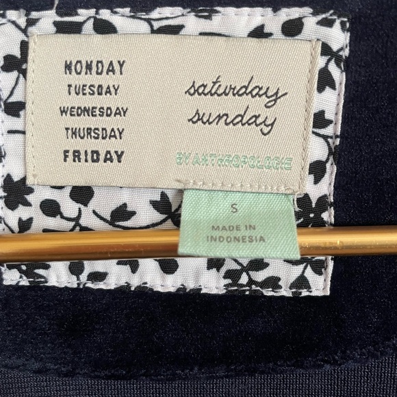 Anthropologie Velvet Jumpsuit Saturday Sunday Navy Blue Stretch V Neck. Pull On. - Picture 4 of 11